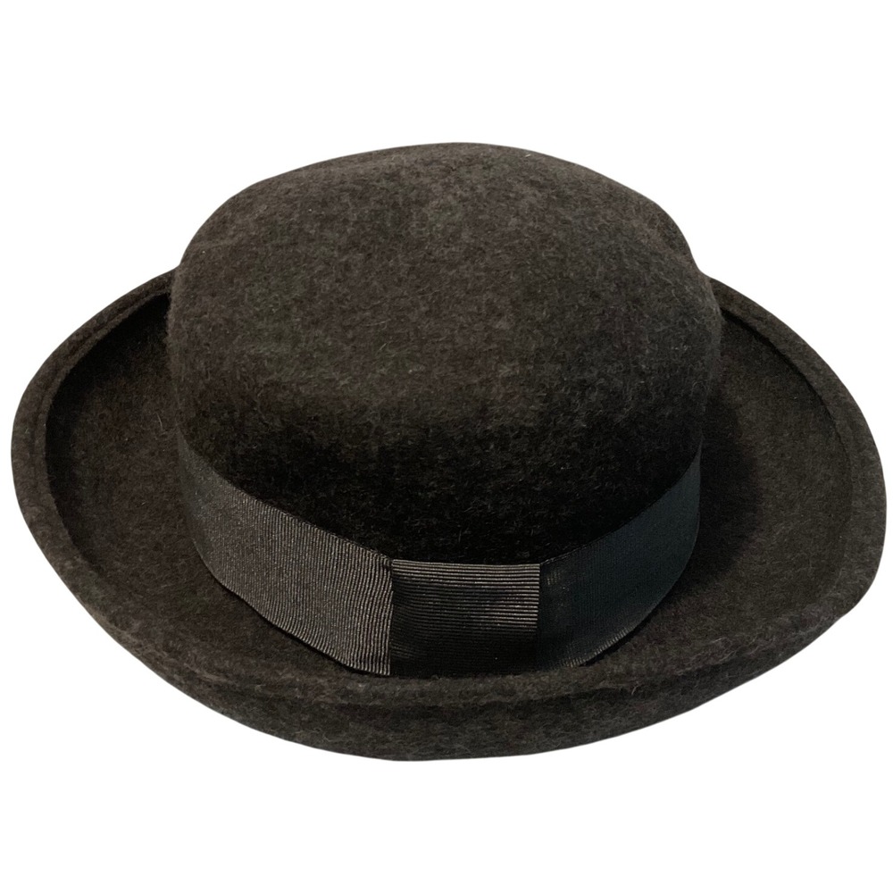 Vintage 100% Wool Bowler Hat Made in Italy Black Charcoal Gray Felt Derby Hat